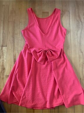 Pink Owl Coral-Pink Textured Dress with Waist Bow Accent